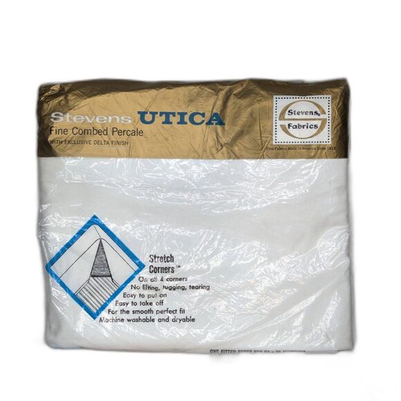NEW Vintage Stevens Utica Fitted Sheet White 54 x 76 Fine Combed Percale Cotton - Picture 1 of 6